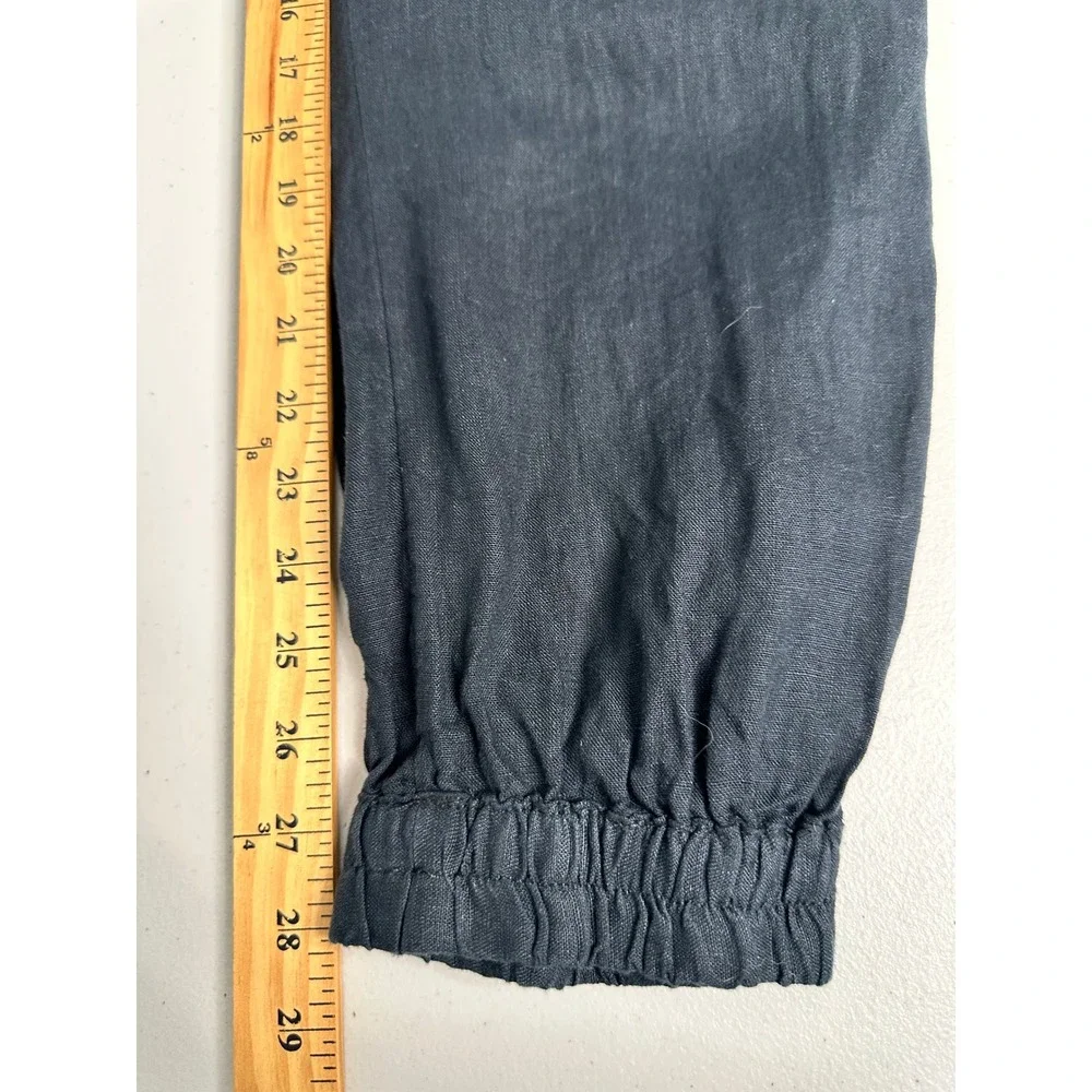 Nicole Miller Linen Cargo Joggers Pants Size XL Black Elastic Waist Pull on